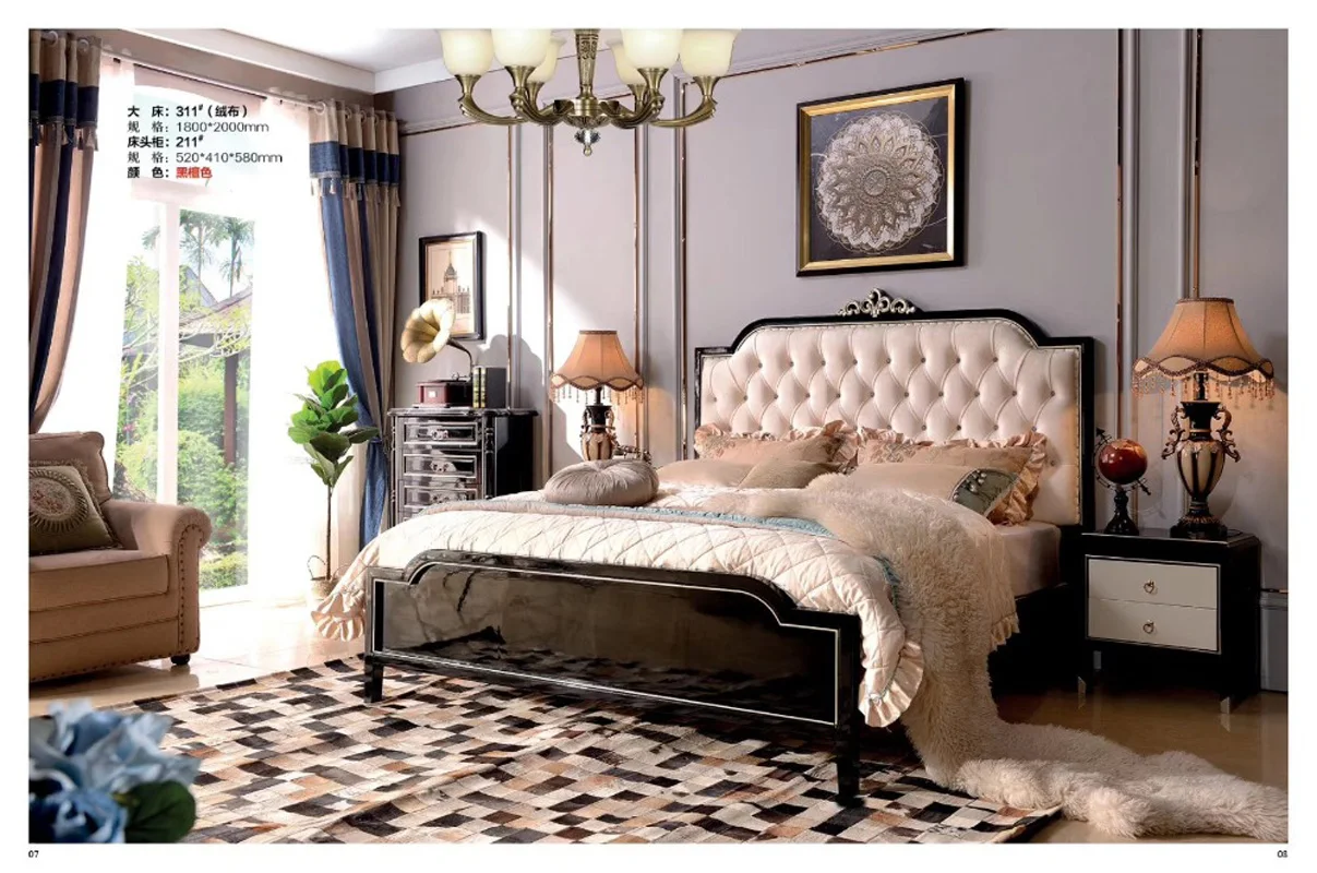 

high quality Fashion European French Carved leather bed bedroom furniture 1.8 m zy0024