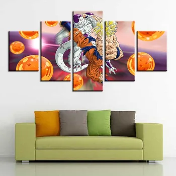 

5 Panel Canvas Wall Artwork Printed Dragon Ball Pictures Anime Poster Paintings Home Decoration Modular Living Room No Framework