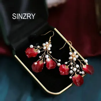 

SINZRY new elegant handmade natural preserved flower pearl trendy drop earrings female trendy jewel for women