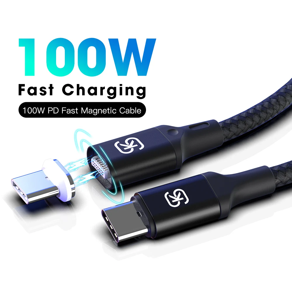 Магнитный зарядный кабель PD 100 Вт, кабель для быстрой зарядки USB-C типа C с штекером для Macbook Pro ноутбука, Реверсивный кабель ctoc SIKAI - Цвет: usb to usb black
