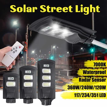 

120/240/360W Solar Street Light Dusk to Dawn 117/234/351 LEDs Outdoor Security Light 7000K IP65 Waterproof Floodlight Yard Light