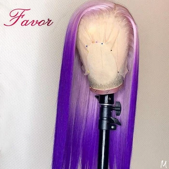 

150% Human Hair Wig Brazilian Remy Straight Yellow Lace Front Wig Light Blue Purple Ombre Wigs For Women