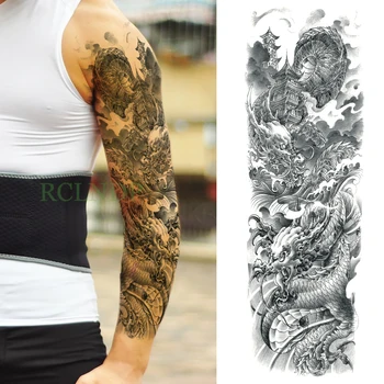 

Waterproof Temporary Tattoo Sticker dragon Chinese style Pagoda full arm large size fake tatto flash tatoo sleeve for men women