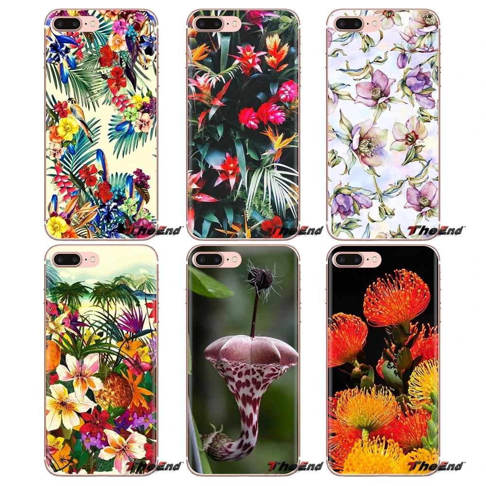 Transparent Soft Shell Covers For Samsung Galaxy J1 J2 J3 J4 J5 J6 J7 J8 Plus 2018 Prime 2015 2016 2017 Tropical Flowers |