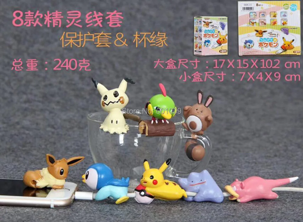 EMS 30 комплектов/8 шт Пикачу Eevee Mimikyu Ditto Piplup Sentret Медленный 6 см ПВХ животных кабель протектор фигурки