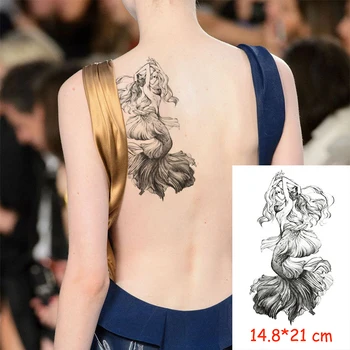

Waterproof Temporary Tattoo Sticker mythical mermaid black tatoo water transfer fake tatoo flash tatto Woman Man kid 14.8*21 cm
