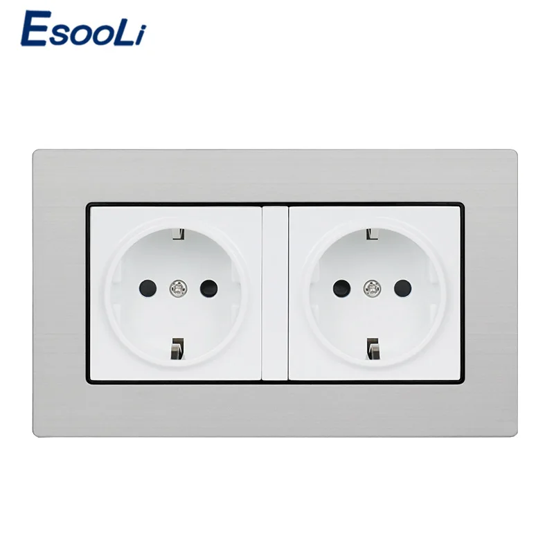 

Esooli Stainless Steel Panel Socket Electric EU Standard Socket Luxury Wall Power Outlet Electrical Plug 86 Type