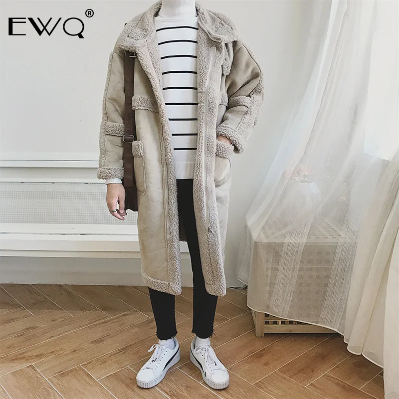 

EWQ 2019 Autumn Winter Men Warm Thickening Oversize Loose Coat Mid-length Wool Zipper Windbreaker Jacket For Male HD579