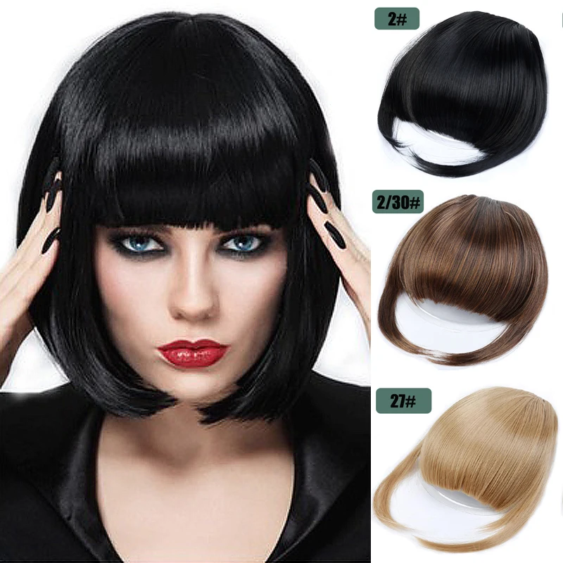 Corto recto pelo de delante limpio flequillo Clip en pelo flequillo postizo extensión Natural sintético falso Bang pieza de cabello