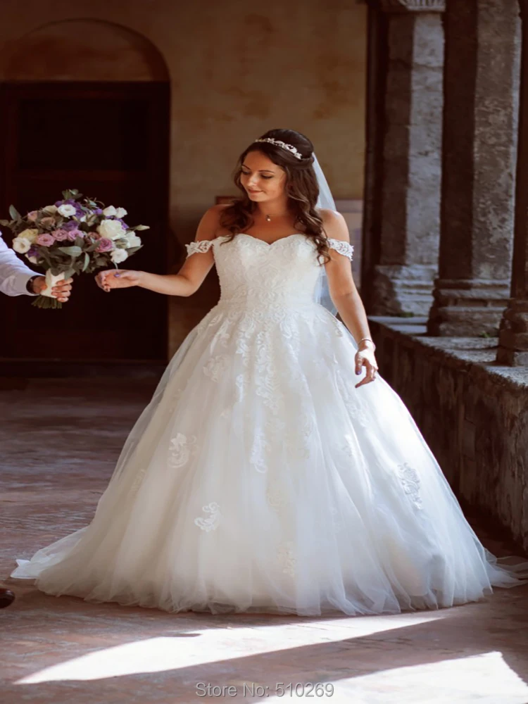 

Ball Gown Off the Shoulder Sweetheart Lace Appliques Bridal Gowns Custom Made Vestido De Noiva Robe De Mariage