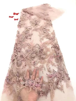 

2020 High Quality Nigerian Tulle Fabric French Tulle Lace Ladies Dress Embroidered Bead Wedding Fabric FJ42661