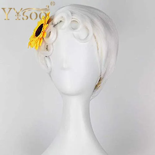 YYsoo Ericka, парик для косплея, женский, белый, короткий, прямой, кудрявый, возраст, волосы, костюм на Хэллоуин, парик, бесплатно, Подсолнух, без шнурка, синтетический парик