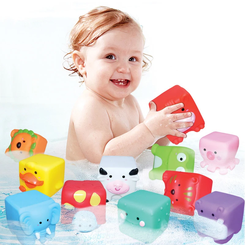 

12Pcs/set Baby Grasp Toy Squeeze Bath Balls 3D Animals Touch Hand Soft Floating Rubber Hand Catching Baby Strength Training Toys
