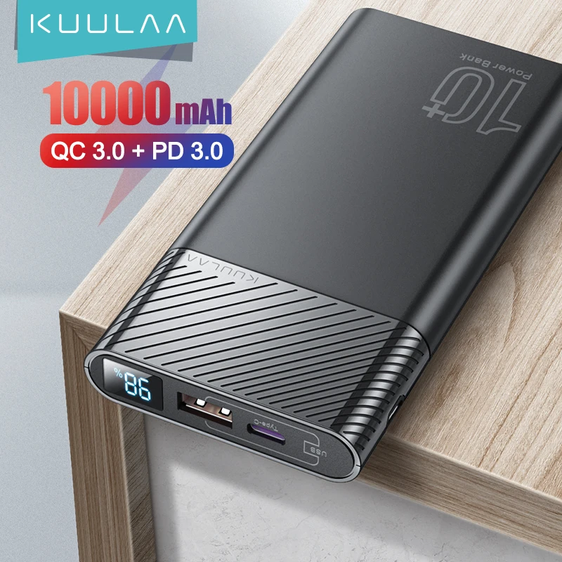 KUULAA-Banco de energía de 10000 mAh, QC PD 3,0, PowerBank DE CARGA RÁPIDA, cargador de batería externo USB de 10000 mAh para Xiaomi Mi 10