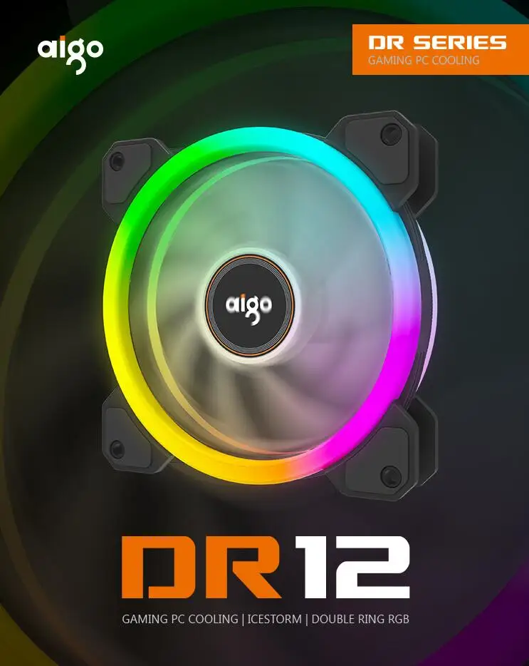 Aigo DR12 двойная цветная (RGB) ореолом ПК Вентилятор 12v 4 контактный 120 мм вентилятор