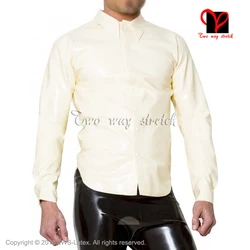 Blusa de borracha branca sexy da camisa do látex com botão superior longo da luva na parte dianteira mais tamanho xxl Sy 073