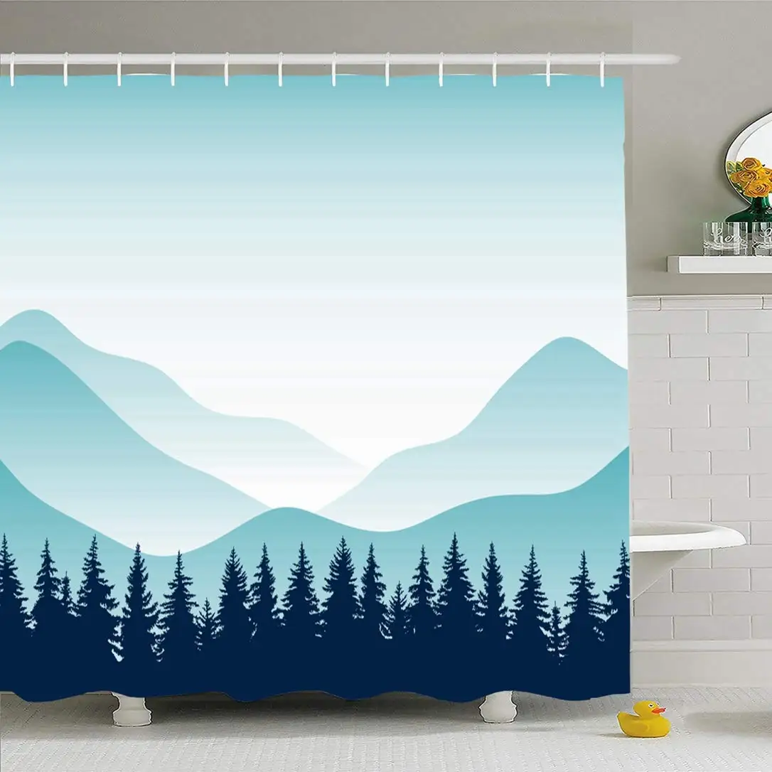 

Shower Curtain Set with Hooks 66x72 Sports Natural Abstract Panorama Mountain in Ridges Nature Textures Panoramic Summer