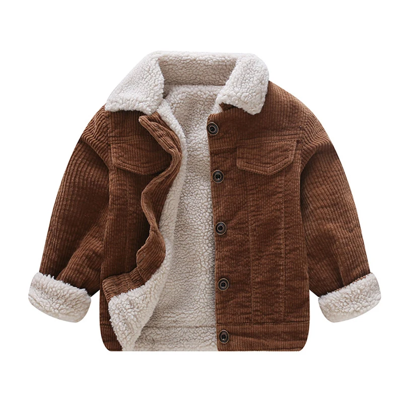 MILACEL/зимнее Детское пальто; вельветовое пальто для девочек; плотное Детское пальто с отложным воротником; Верхняя одежда для мальчиков - Цвет: Brown