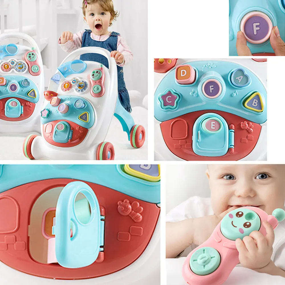 Baby Walker Toys First Step Car Multifuctional Toddler Trolley Sit-to-Stand ABS Musical Walker with Adjustable Screw for Toddler