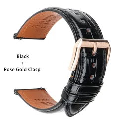 Quick Release Leather Watch Bands - Elegant Watch Accessories Strap and Bracelet - 21mm (Black RG)