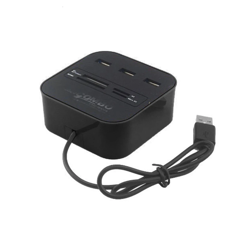 Black CHYI usb-хаб 2,0 Мульти USB 3 порта USB Высокоскоростной разветвитель многофункциональный концентратор Поддержка SD M2 MS TF USB карта для ПК компьютера ноутбука - Цвет: Black