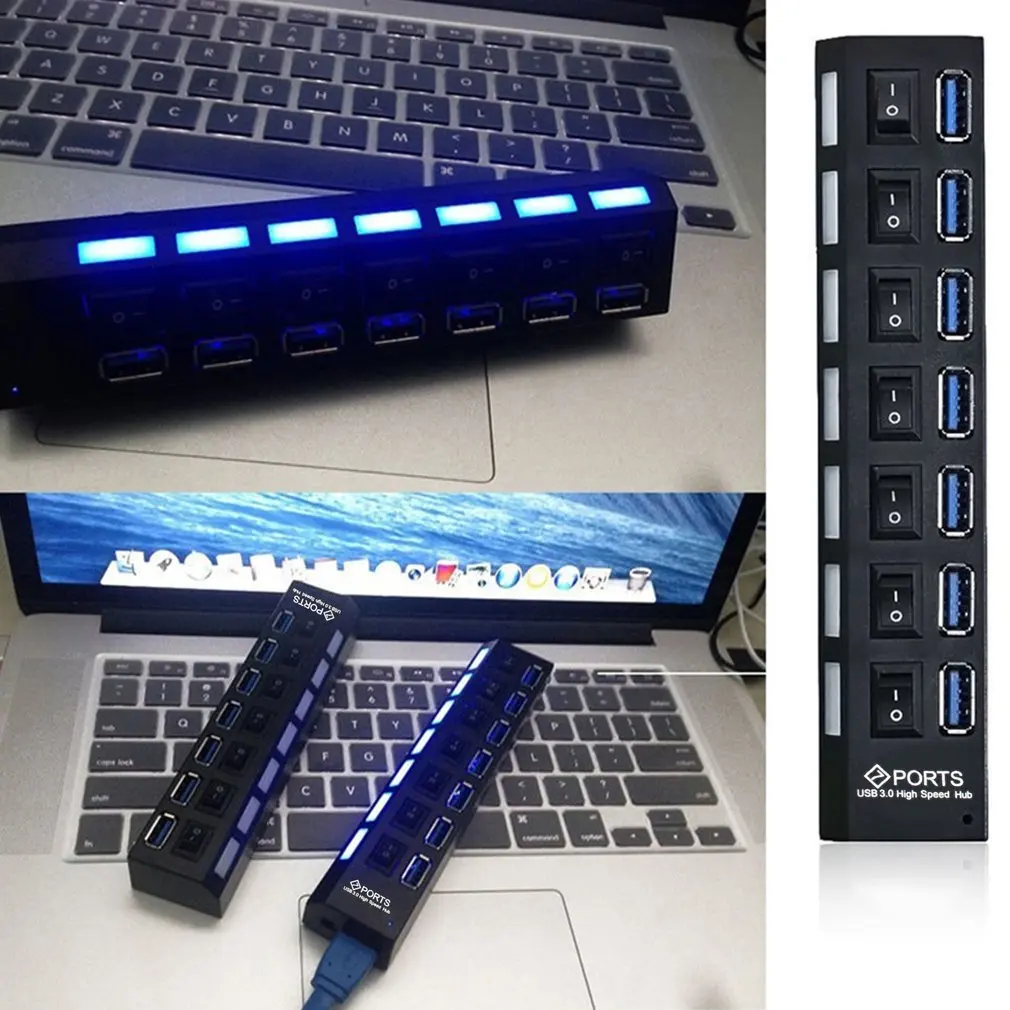 Usb-хаб 3,0 4/7 портов Micro USB 3,0 концентратор разветвитель с адаптером питания USB Hab высокоскоростной 5 Гбит/с USB разветвитель 3 хаба для ПК