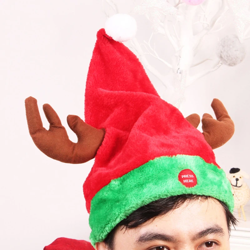 Merry Christmas Electric TurkeyDeer Hat Toy Gift Plush Deer Funny Toy Decorations  Kids Enfeites De Natal Elk Toys Cartoon Hats (4)