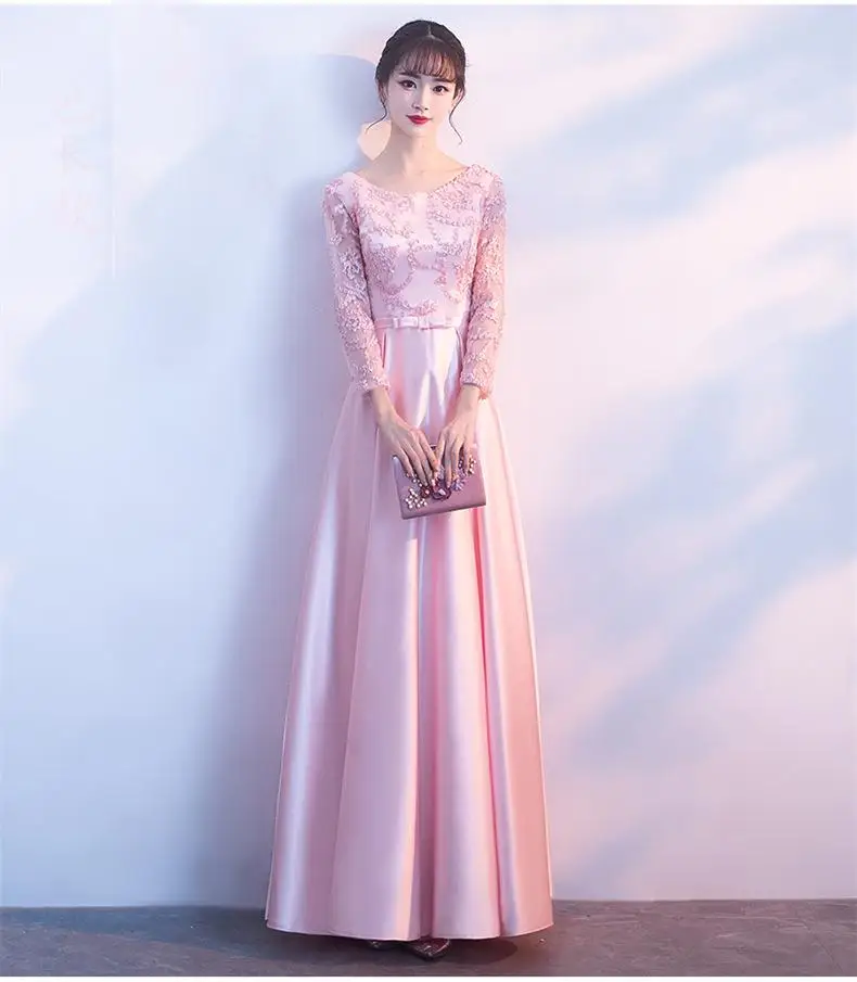 Женское свадебное платье с круглым вырезом, длина до пола, Cheongsam, роскошное, элегантное, для банкета, длинное, восточное, тонкое, для выпускного вечера, Vestido XS-3XL - Цвет: Style 3