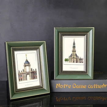 

Wooden Antique Green Beveled Photo Picture Frame with Beaded Border for Tabletop Display Wall Mounting for Home