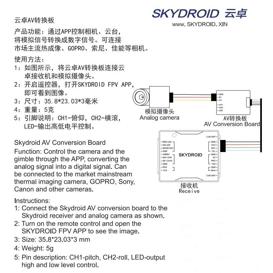Плата преобразования AV камеры Skydroid T12/T10/SG12