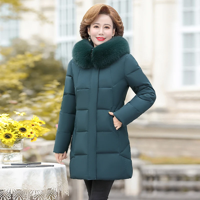 

Middle aged Female Down Cotton Jacket New Fashion Hooded Thick Warm Mid-length Outerwear Women Parkas Coat 5XL