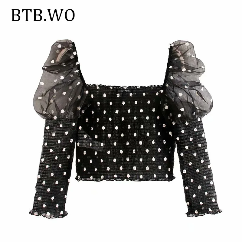 BTB. WO блузка женская элегантная модная с длинным рукавом Вышивка Повседневная Уличная кимоно из Полиэстера Блузка женские топы и блузки