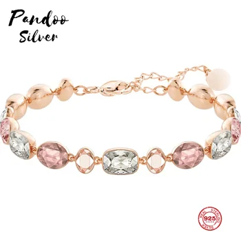 

PANDOO Fashion Charm Pure 925 Silver Original 1:1 Copy, Soft Pink Tone Elegant Wild Hand Women Luxury Jewelry Gifts