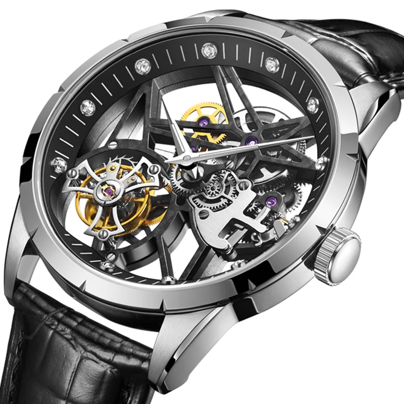

100% Real Tourbillon Watch Men Top Brand Luxury Real Tourbillon Clock Men Sapphire Hand Wind Mechanical Watch Relogio Masculino