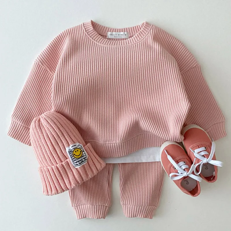 Korean Baby Cotton Kintting Clothing Sets Kids Boys Girls Spring Autumn Loose Tracksuit Pullovers Tops+Pants 2PCS Sets Clothes kids clothing set