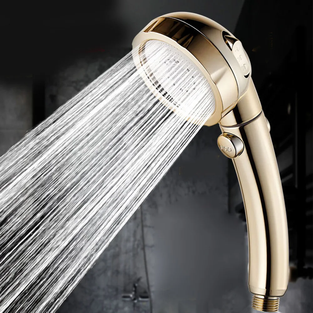Shower Head 360 Degrees Rotating 3 Modes High Pressure Water Saving Gold Durable