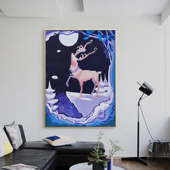 

Meian Diamond Painting Animals Deers Partial & Paint by Numbers with Frame Wall Artwork 30*40 for Kids 2019 New Arrivals Scenic