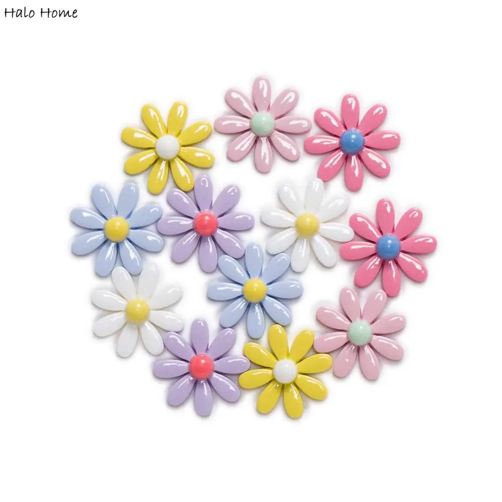 10pcs Sun Flower Flatback Resin Cabochons Handmade Scrapbook Crafts Headswear Accessories Apparel Jewelry Phone Case Decor 30mm