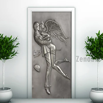 

Embossed Couple Angel Bedroom Door Decoration Stickers Creative DIY Self-adhesive Wall Mural Wallpaper For Living Room 3D Decals
