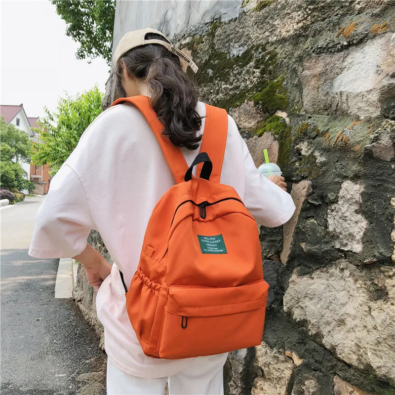 Orange Модный женский рюкзак, нейлоновый Одноцветный школьный рюкзак для девочек-подростков, водонепроницаемый рюкзак, рюкзак, рюкзак - Цвет: Orange