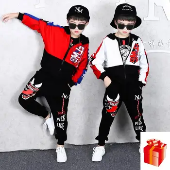 

Teenage Boys Clothing 2019 Spring and Autumn Hip Hop Set Fashion Sports Zipper Blouses + Pants Two Piece Set Halloween Dresses