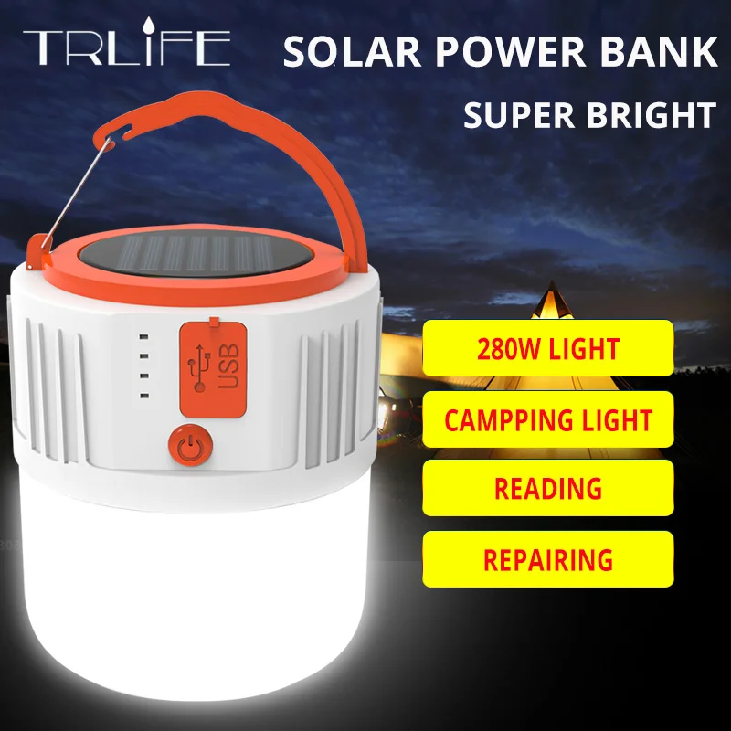 TRLIFE Portable Lanterns 280W USB Rechargeable LED Bulb Lamp Solar Charge Emergency Night Market Light Outdoor Camping | Лампы и