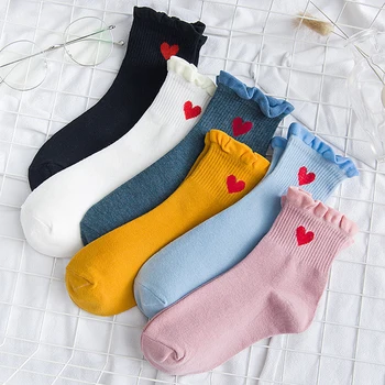 

1 Pair Women Socks Casual Breathable Cute Socks Cotton Heart Cute Socks Simple College Style Girl's Ankle Sock New Arrival