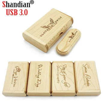 

SHANDIAN USB 3.0 (free custom logo)maple usb+box USB flash drive pendrive 4GB 8GB 16GB 32GB 64GB customer LOGO photography gift