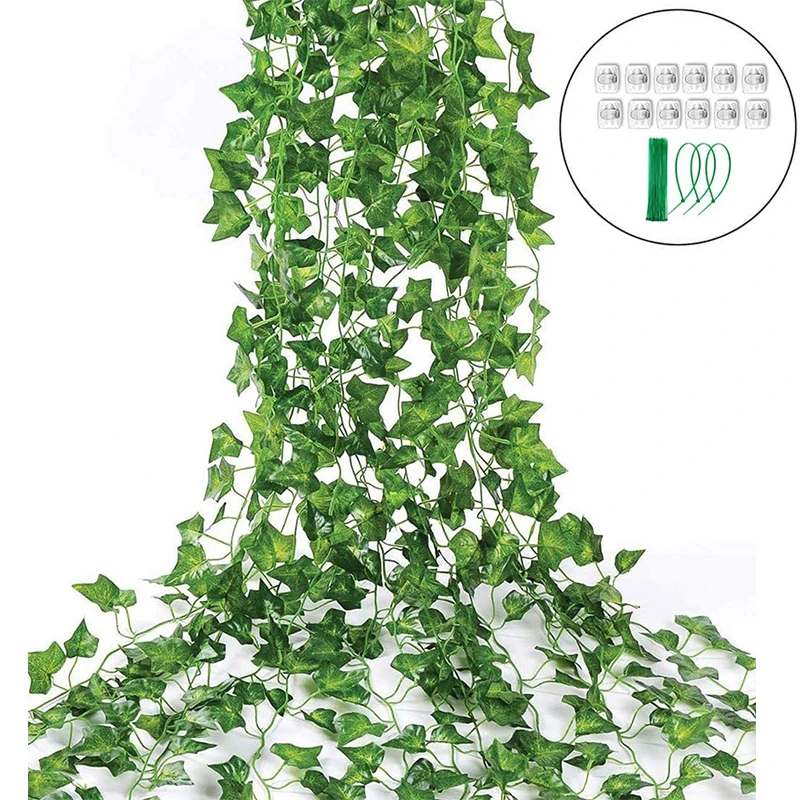 12 Uds falso hojas de hiedra vid de imitación Artificial seda de hiedra Garland verde colgante para exteriores de las plantas para la boda accesorios para el hogar