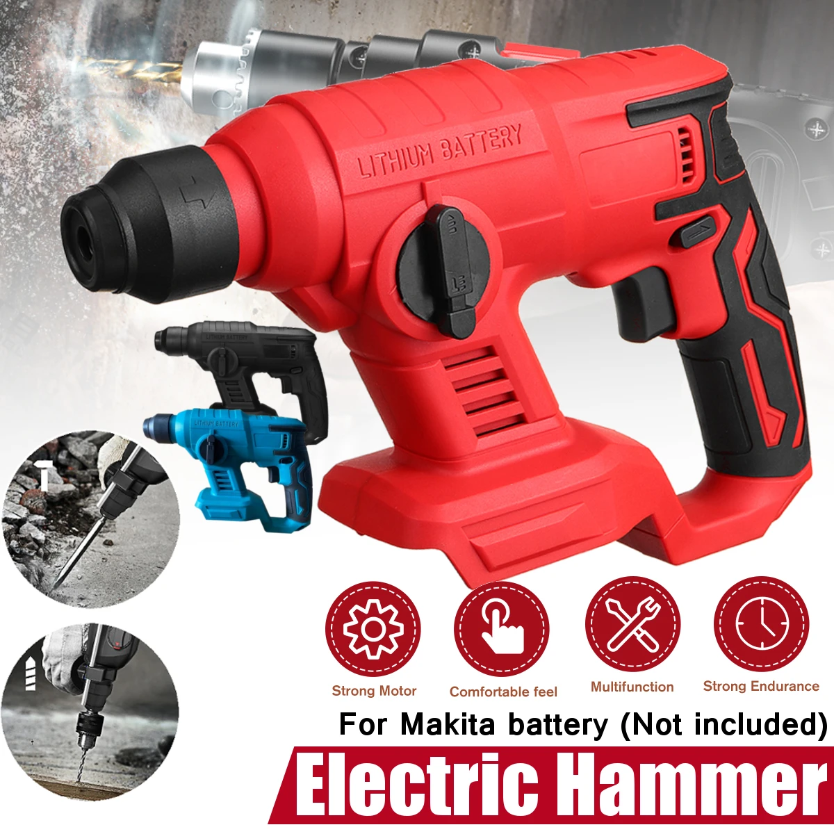 18V rechargeable brushless cordless rotary hammer drill electric Hammer impact without battery&ampcase High Power | Инструменты