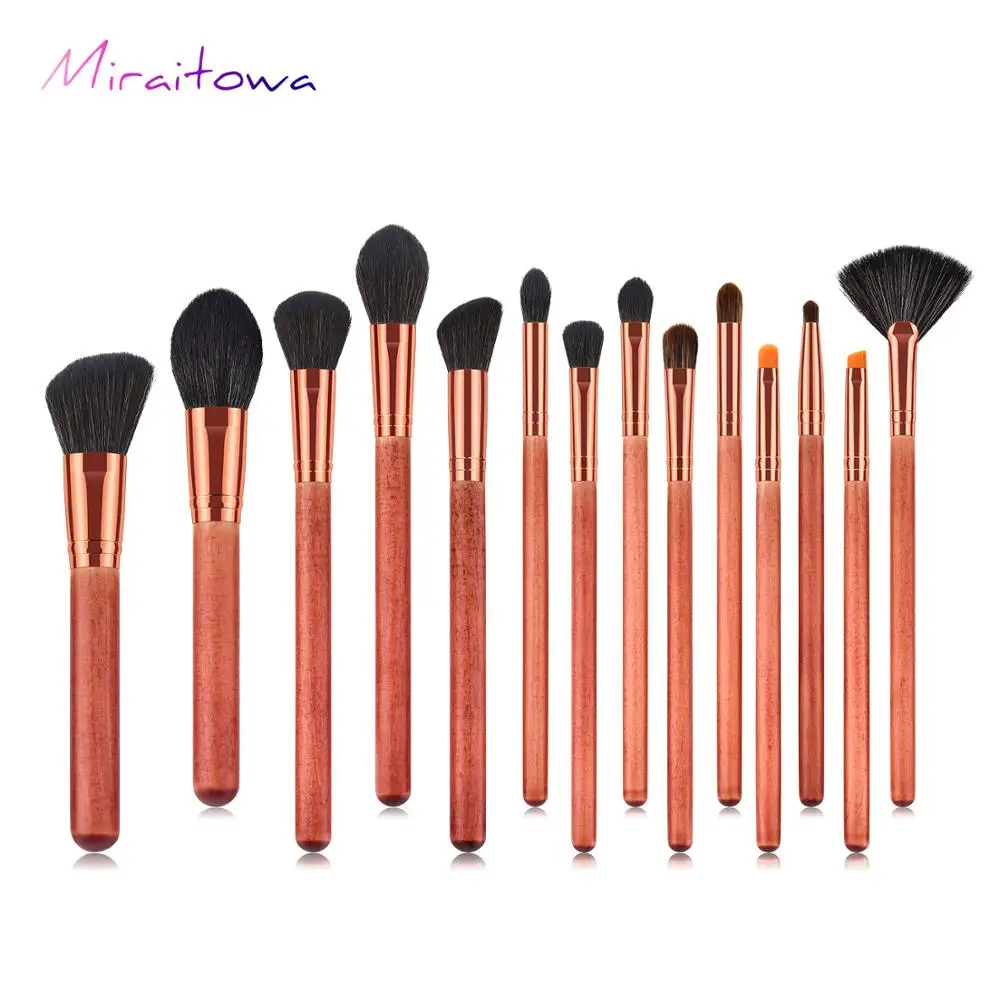 New 14 PCs Wooden Makeup Brushes Set Hot Selling Red Wood Portable Multifunctional Cosmetic Makeup Brush Make Up Tools