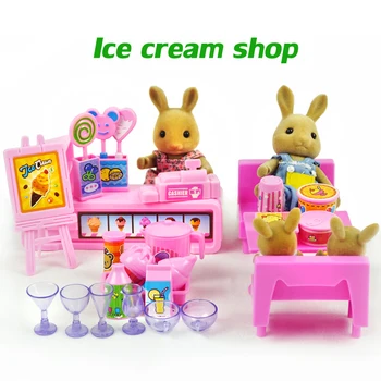 

DIY set children's birthday toy gift bear rabbit toy furniture 1/12 rabbit forest animal family ice cream shop set