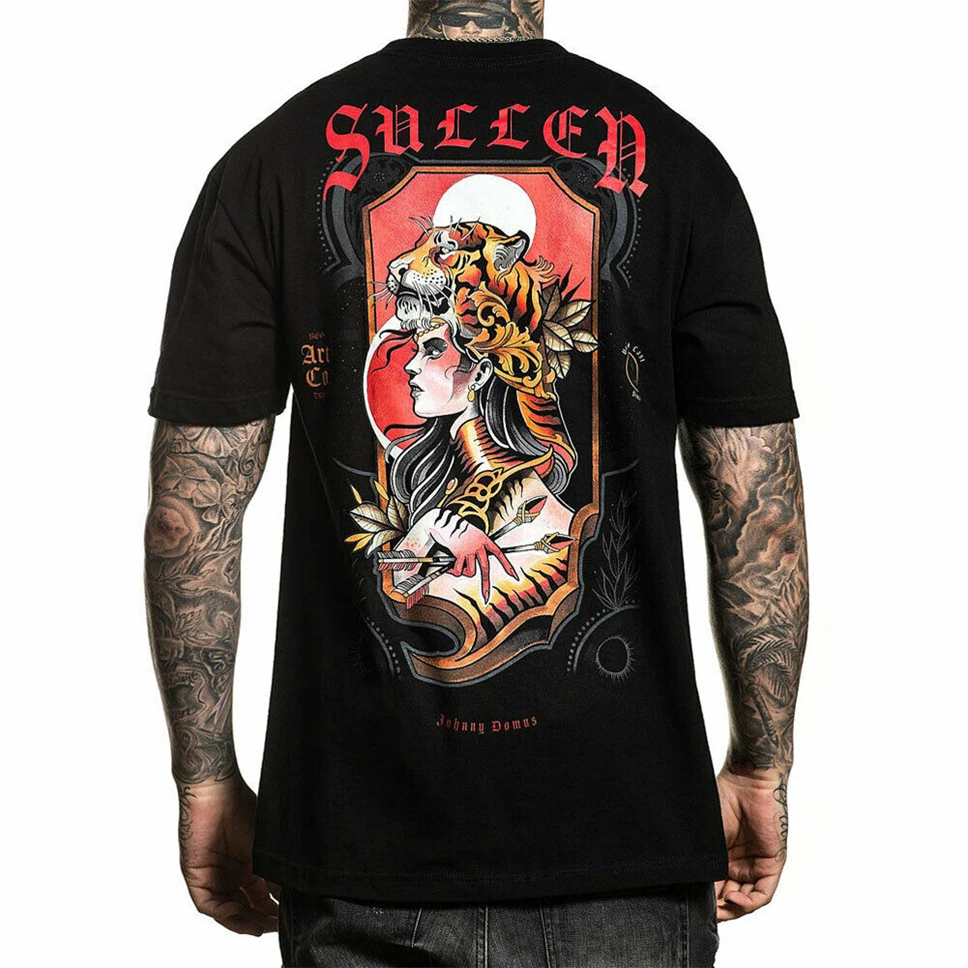 Sullen Men'S Domus Tiger футболка с короткими рукавами черная одежда татуированные