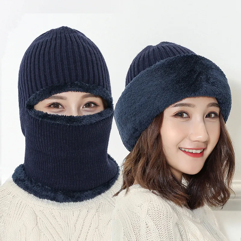 skully hat with brim Hat Men and Women Autumn and Winter Knitted Thick Woolen Hat Lovers Warm and Velvet Riding Cold Protective Collar Hat true religion skully hat